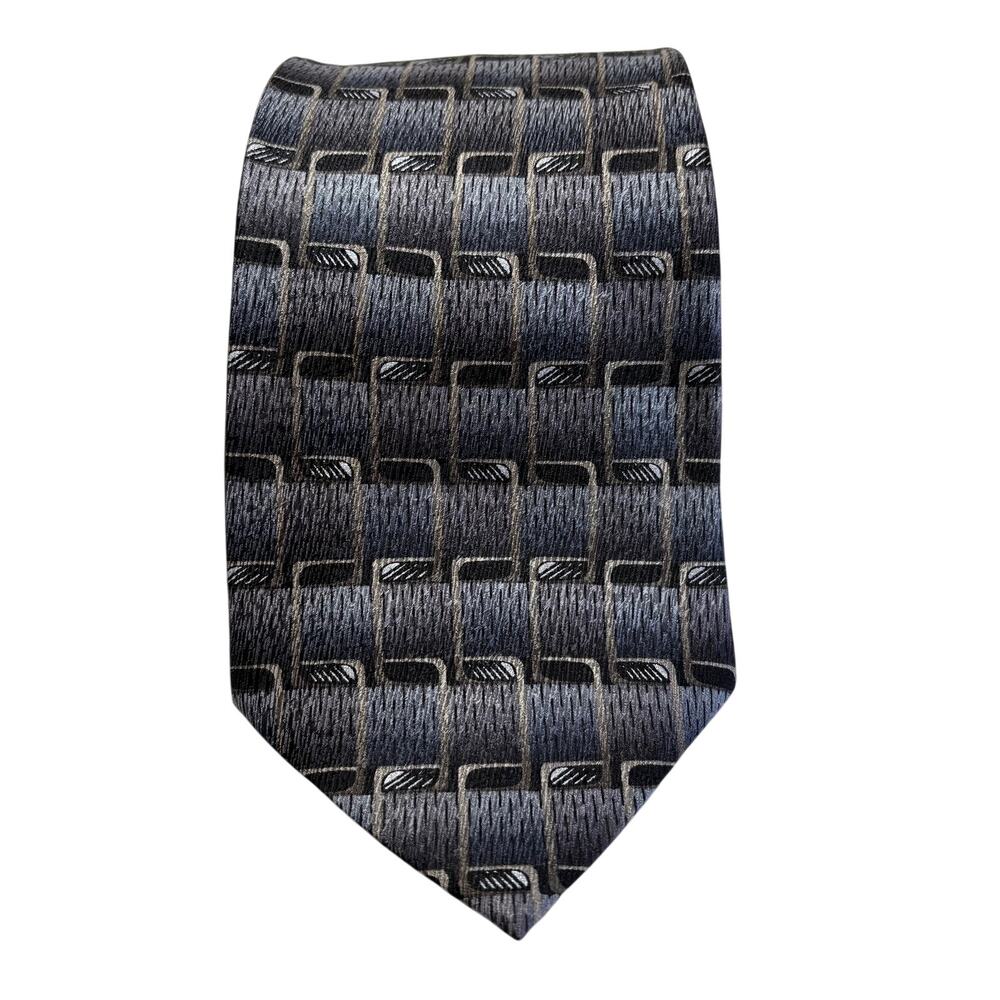 GIANFRANCO RUFFINI Men's Silk Necktie Geometric Patterned Gray L 58